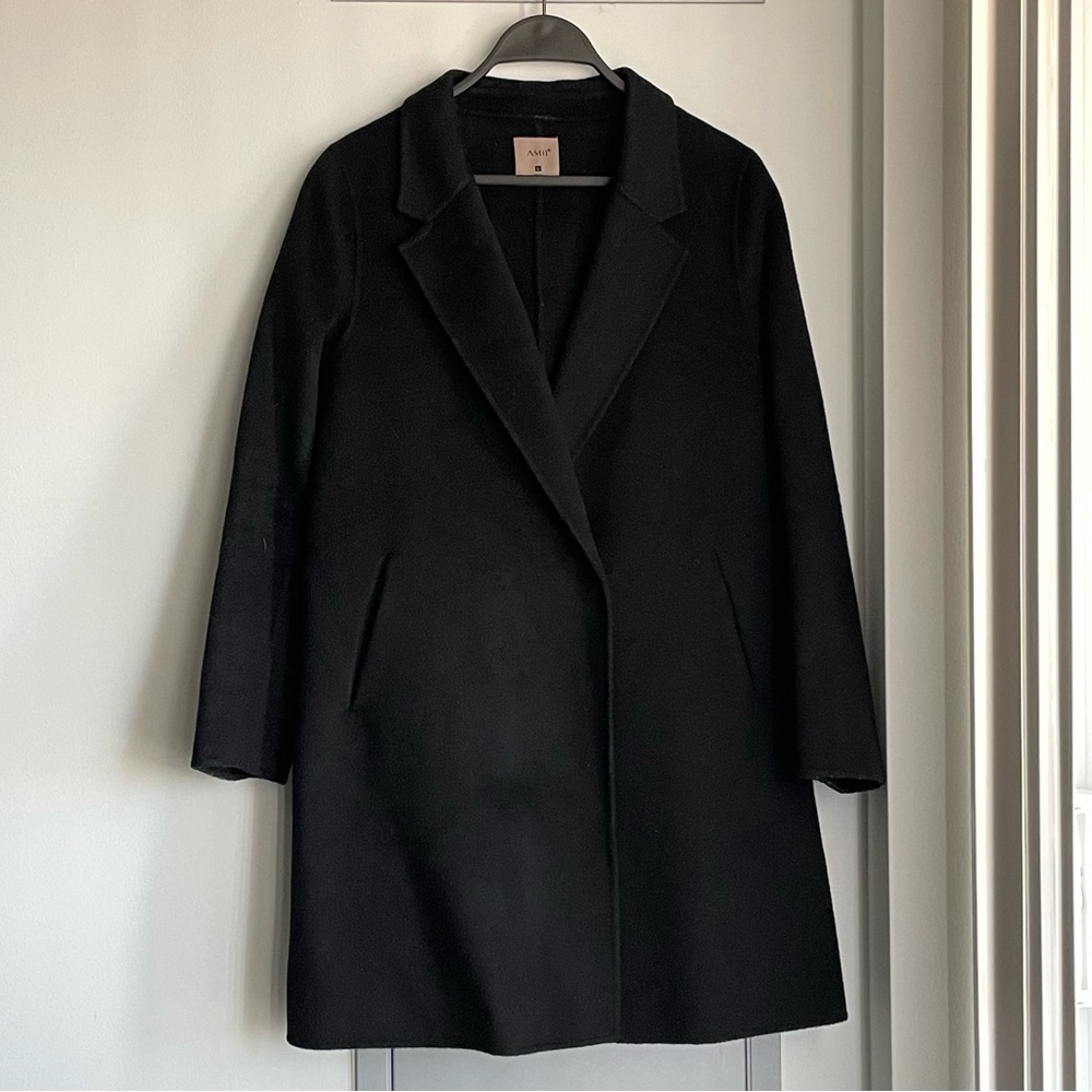 Elegant Black Women's 100% Wool Coat